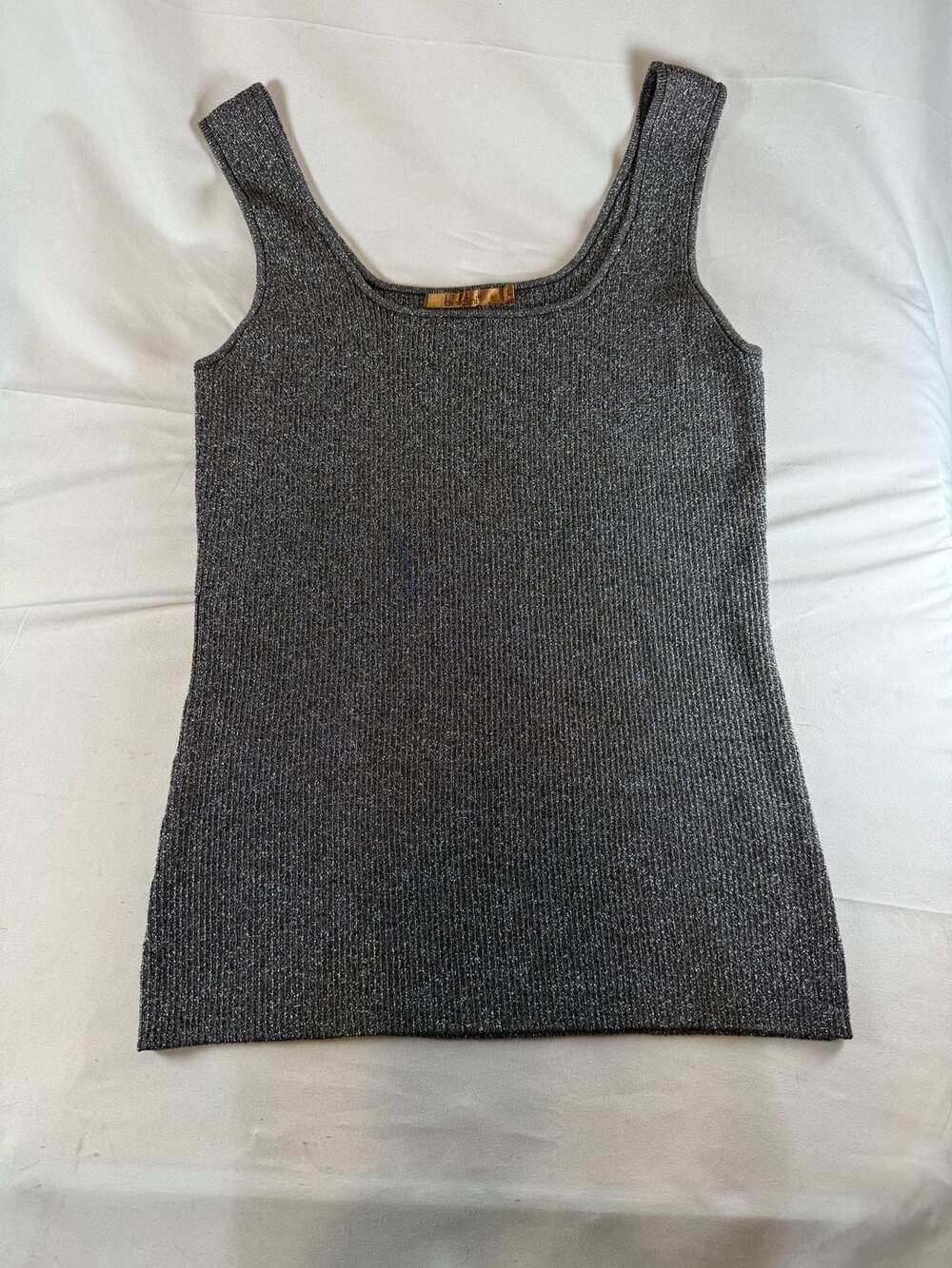 Beldini Womens Metallic Tank Top Size L Gray Scoop Neck Knit Sleeveless Shirt Qu